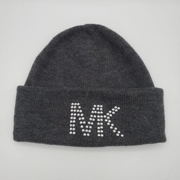 Women's Michael Kors Studded Beanie Gray and Silver OSFM 100% Acrylic 9" x 9.5" - Picture 5 of 6